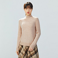 真的好 纯羊毛 秋季美丽诺羊毛衫中高领针织衫毛衣女式羊毛衫 XL 燕麦