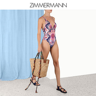 zimmermann 2023新款印花褶饰深V领连体泳衣