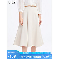 LILY 夏新款女装气质纯色温柔通勤款优雅高腰显瘦A字半身裙女 721杏色 M