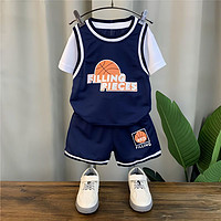SNOOPY 史努比 男童夏装套装2023年新款洋气宝宝篮球服潮儿童帅气短袖运动两件套