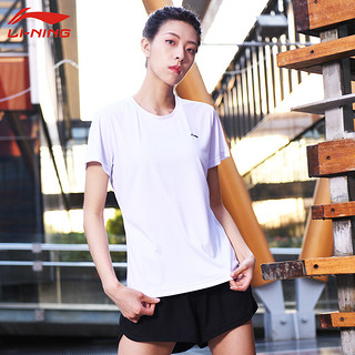 LI-NING 李宁 瑜伽服上衣短袖女速干透气运动T恤文化衫ATSP416白色XL码