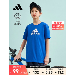 adidas 阿迪达斯 官方轻运动男大童纯棉休闲上衣圆领短袖T恤GJ6645 皇家蓝/白 152