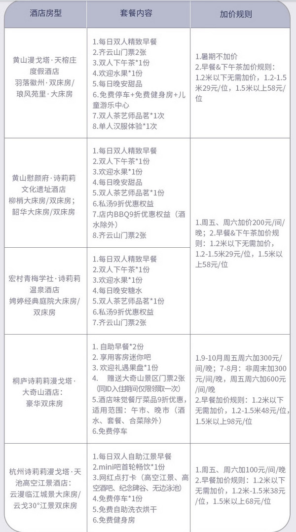 高颜值代名词，都在景区周边！诗莉莉杭州/黄山5店2晚连住含早通兑