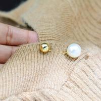 华天牧 高毛衣袖口珍珠扣大衣袖扣女一字防走光胸针胸花别针双头螺旋扣 金球珍珠款1个