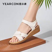 YEARCON 意尔康 女鞋2023夏季新款真皮软底坡跟女凉鞋中老年妈妈凉鞋轻便