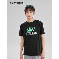 SKECHERS 斯凯奇 夏男女情侣同款经典印花透气运动T恤宽松休闲针织短袖L122U199