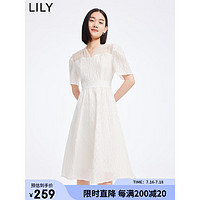 LILY 夏新款女装气质浪漫纯色气质V领法式温柔高腰显瘦连衣裙 603本白 S