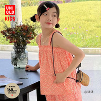 优衣库 童装/女童 打褶吊带A字泡泡纱印花上衣(23春夏新品)457221