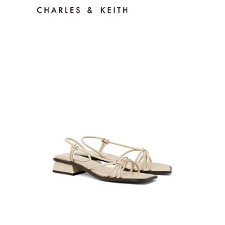 CHARLES&KEITH扭结绊带饰低跟方头凉鞋女CK1-60361411 粉白色Chalk 37