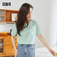 森马 Semir短袖T恤女2023夏季新款宽松萌趣刺绣纯棉绿色少女半袖上衣潮