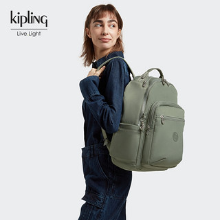 kipling男女款2023新款大容量书包旅行双肩背包电脑包|SEOUL系列 墨黑色链条拼接