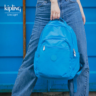 kipling男女款2023新款大容量书包旅行双肩背包电脑包|SEOUL系列 墨黑色链条拼接