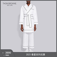 THOM BROWNE. [年中折扣]THOM BROWNE 优雅贴袋黑色馄边家居长袖府绸睡袍睡衣