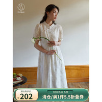 独束大码女装系列新中式绣花旗袍连衣裙微胖mm夏季 杏仁米-长款 M