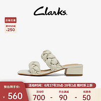 Clarks 其乐 女士赛伦25系列羊皮编制方跟一字凉鞋舒适稳定露趾鞋 白色 261672554 37