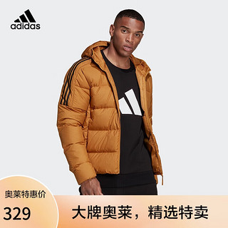 adidas 阿迪达斯 羽绒服男子连帽防寒保暖羽绒服运动休闲外套夹克HD9743麦棕色 L