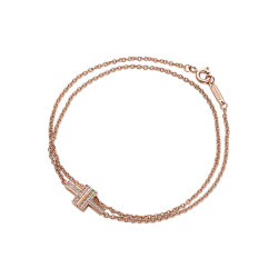 Tiffany&Co. 蒂芙尼 Tiffany & Co./蒂芙尼女士饰品T 系列18K镶嵌钻石时尚前卫双链手链