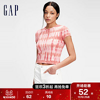 Gap女装短款时尚扎染纯棉短袖T恤707709夏季款女士透气休闲上衣薄 玫红扎染 165/84A(XS)