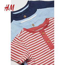 H&M HM童装婴幼童宝宝T恤3件装夏季圆领棉质柔软汗布短袖上衣 0947454