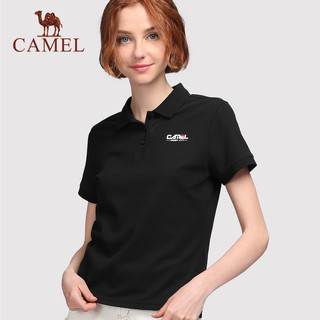 骆驼 CAMEL女装短袖T恤女2022夏季新款纯色时尚上衣透气休闲运动polo衫 A1S1RL106H，蜜粉，女 S