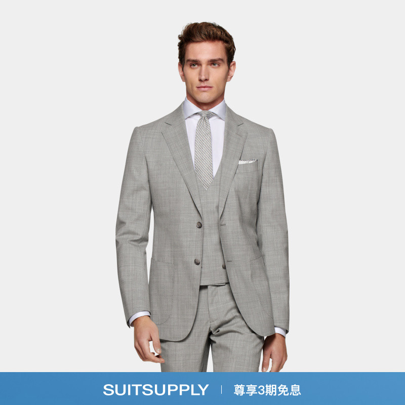 SUITSUPPLY-浅灰色S120支热带羊毛双排扣男士背心马甲