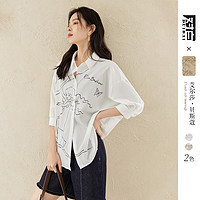2023夏装新品定位线条人物印花女式中袖衬衫 S 漫画白(收藏品牌，及时获取活动提示)