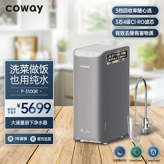 coway科唯怡P-3100R净水器家用直饮厨房过滤RO反渗透净水机 深灰