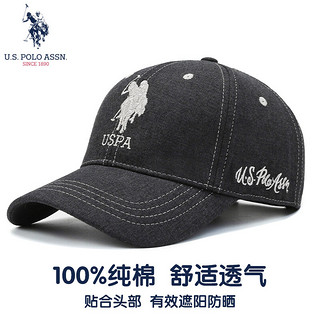 PLUS会员：us polo assn 保罗纯棉棒球帽男女情侣户外运动潮流遮阳防晒太阳帽子送礼装 黑