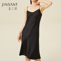 JINSANTA 金三塔 重磅真丝睡裙19姆米桑蚕丝简约小性感吊带睡裙睡衣YSFCC301黑色XL