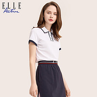 ELLE Active 优雅气质白色polo衫女士夏 显瘦修身休闲短袖t恤上衣