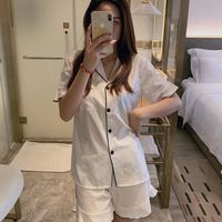 睡衣女爆款网红简约韩版高档宽松居家服宿舍短袖短裤纯色家居服装