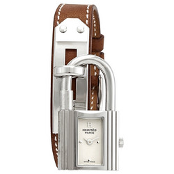 HERMÈS 爱马仕 Kelly系列 银色表盘棕色皮质表带石英女表 026734WW00