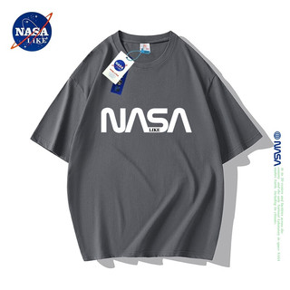 NASA LIKE重磅纯棉短袖t恤男女夏季宽松圆领打底衫休闲情侣oversize半袖衣 灰色 L  推荐110-130斤