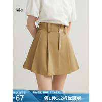 范思蓝恩22FS2017减龄高腰短款A字百褶裙夏季新款裙子女 卡其色 S