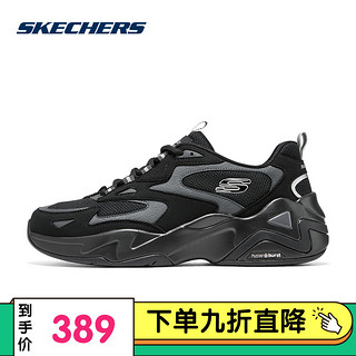 SKECHERS 斯凯奇 官方旗舰女鞋男鞋气泡熊猫鞋黑武士运动鞋厚底老爹鞋896259