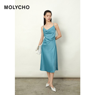 MOLYCHO 斜裁荡领缎面仿醋酸吊带裙夏连衣裙女内搭打底中长款裙子