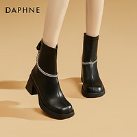 抖音超值购：DAPHNE 达芙妮 高级炸街短靴子女士2022新款秋冬粗跟瘦瘦高跟鞋设计感小众
