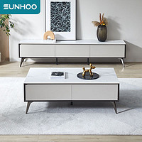 SUNHOO 双虎-全屋家具 岩板电视柜简约2022新款客厅白色意式极简茶几电视柜组合18001