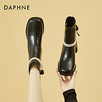 抖音超值购：DAPHNE 达芙妮 短靴女2022新款秋冬粗跟法式瘦瘦靴显瘦白色爆款靴子高级感