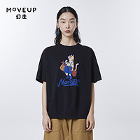 MOVEUP 幻走 2023夏季新款.FUN系列 圆领落肩袖印花设计师短款T恤女