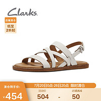 Clarks 其乐 女士2022夏季真皮平底凉鞋柔韧耐磨罗马凉鞋女 白色 36