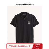 Abercrombie & Fitch 男装 经典休闲美式复古通勤百搭徽章Logo短袖Polo衫 326740-1 黑色 L (180/108A)