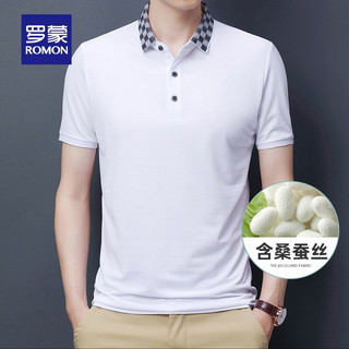 罗蒙翻领短袖t恤男夏季新款中青年商务休闲T恤衫男士打底衫上衣 深丈青 180