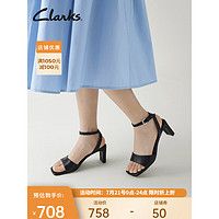 Clarks 其乐 赛伦系列女鞋2023夏新款简约优雅一字带潮流高跟凉鞋 黑色261710564 40