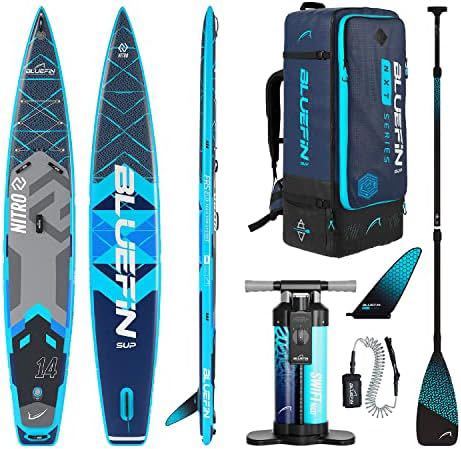 Bluefin Nitro 14 英尺充气立式桨板 | SUP 套件带碳桨 | 立式桨板 | SUP 比赛 | 包括配件 | 便携和旅行*