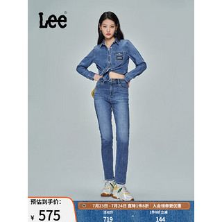 Lee 商场同款23春夏新品422标准直脚蓝色女牛仔裤LWB100422100-562 中深蓝色（27裤长） 27