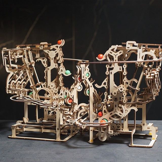 UGEARS 乌克兰机械传动木质拼装模型diy滚珠链式轨道玩具送男生生日礼物 A款链式轨道
