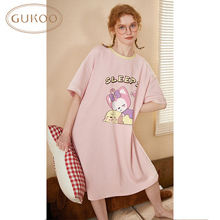 Gukoo/果壳睡衣女夏女士睡裙短袖卡通可外穿家居服 珍珠粉 XS