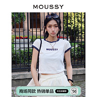 MOUSSY2023夏季新款LOGO刺绣修身撞色多巴胺短袖T恤010GSL90-0670