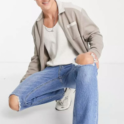 JACK&JONES 杰克琼斯 Intelligence Mike 膝部破洞直筒牛仔裤 浅蓝色